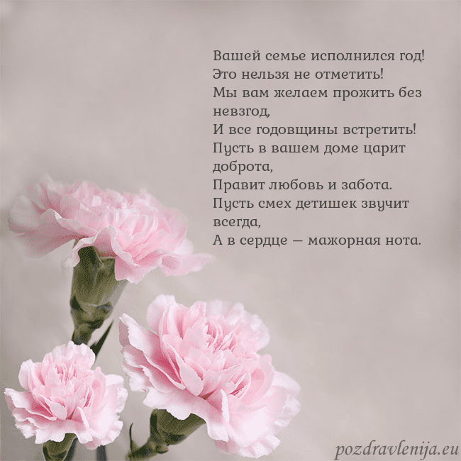 Открытка с розовыми гвоздиками Вашей семье исполнился год!
Это нельзя не отметит Открытка с розовыми гвоздиками