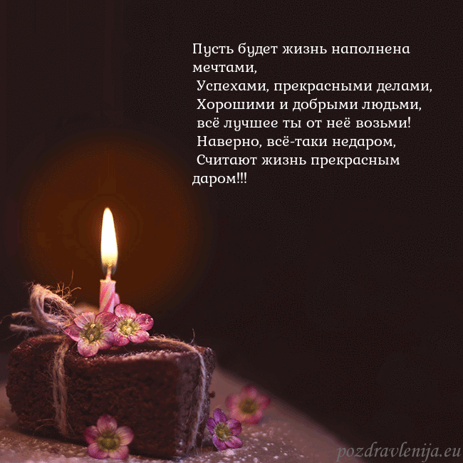 Анимированная открытка - торт с горящей свечкой