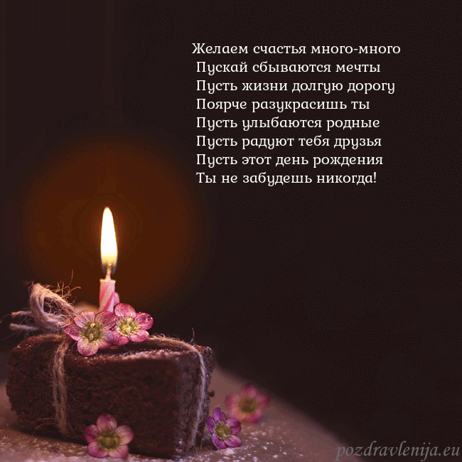 Анимированная открытка - торт с горящей свечкой