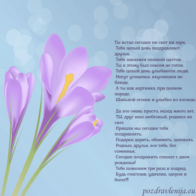 Открытка с крокусом Ты встал сегодня ни свет ни заря,
Тебя целый ден Открытка с крокусом