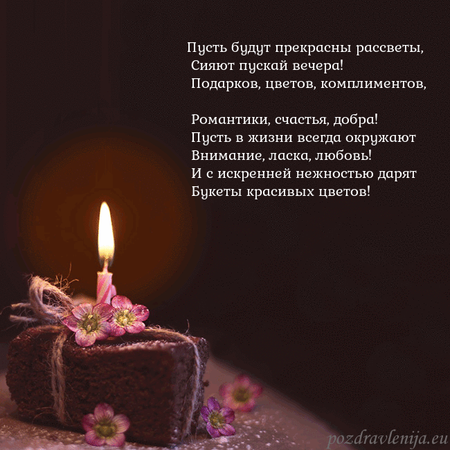 Анимированная открытка - торт с горящей свечкой