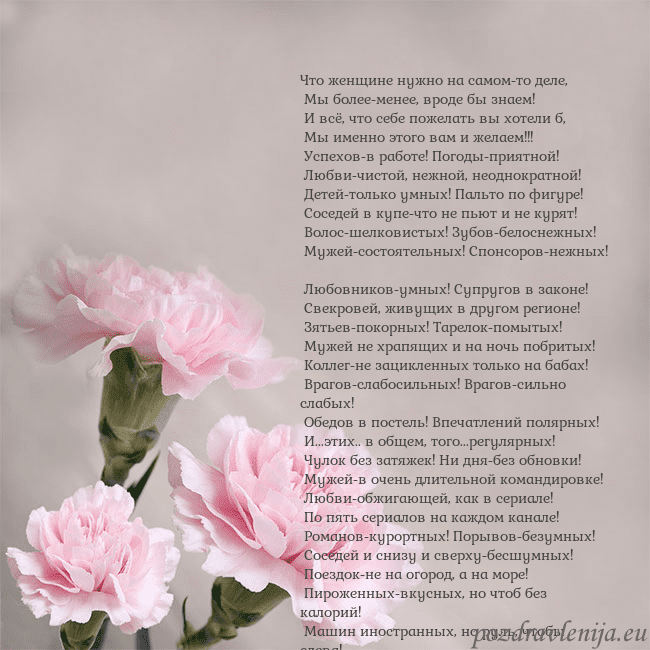 Открытка с розовыми гвоздиками Что женщине нужно на самом-то деле,
Мы более-мен Открытка с розовыми гвоздиками