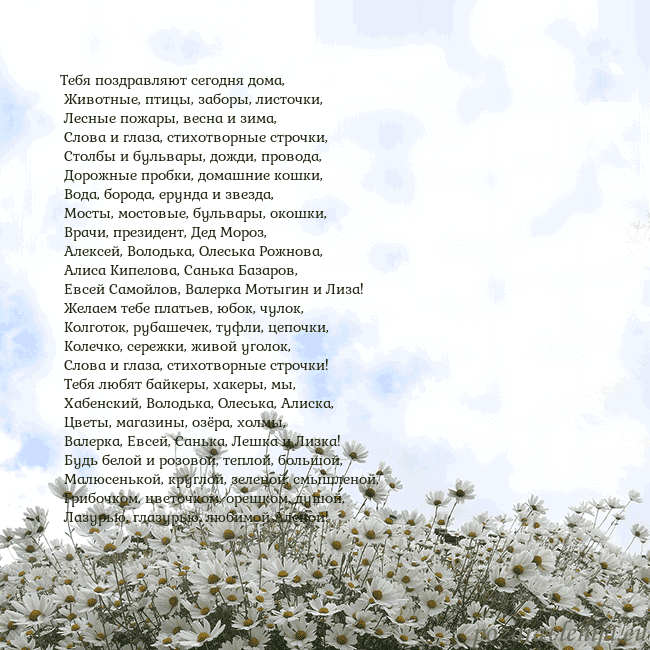 Открытка с ромашками Тебя поздравляют сегодня дома,
Животные, птицы, Открытка с ромашками