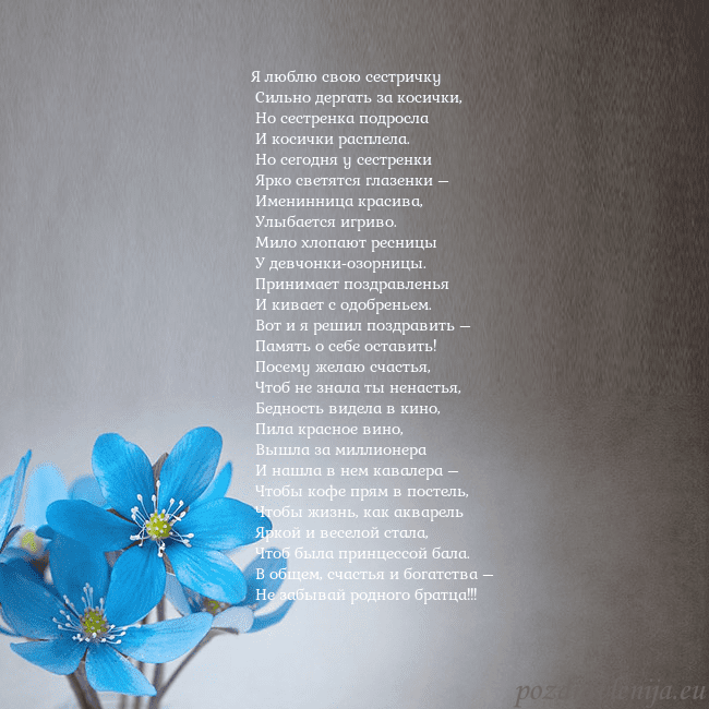 Открытка с фиалками Я люблю свою сестричку
Сильно дергать за косички Открытка с фиалками