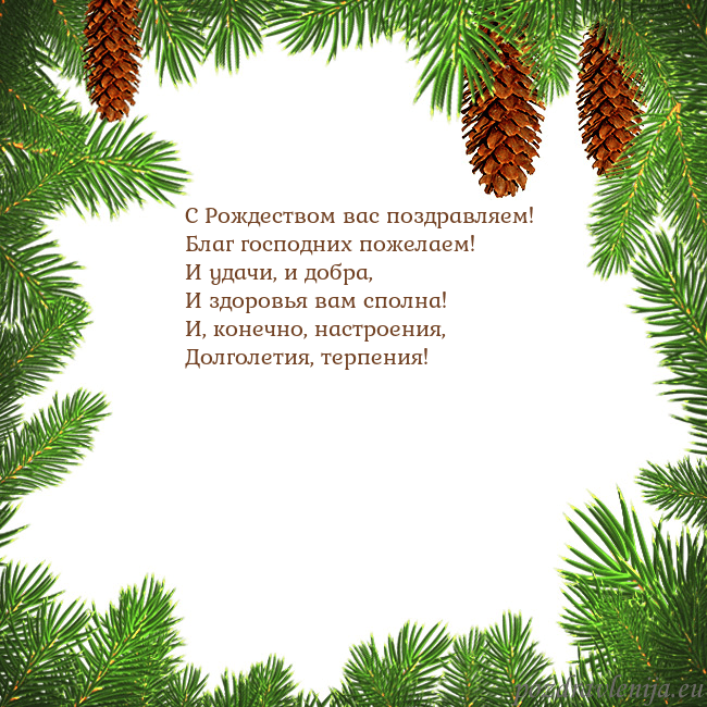 Новогодняя открытка с еловыми шишками С Рождеством вас поздравляем!
Благ господних поже Новогодняя открытка с еловыми шишками