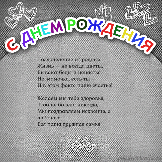 Открытка на день рождения с цветной надписью