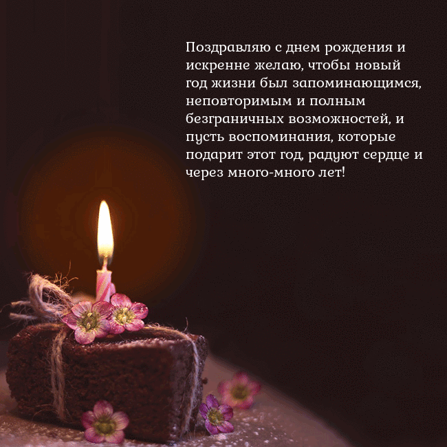Анимированная открытка - торт с горящей свечкой