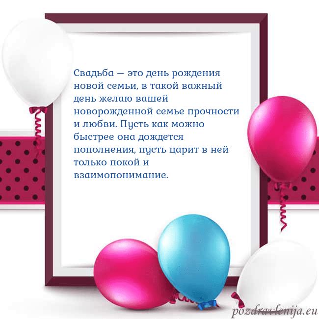 Открытка с воздушными шарами Свадьба – это день рождения новой семьи, в такой в Открытка с воздушными шарами