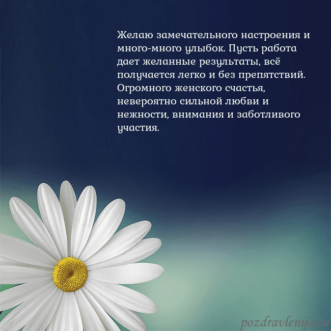 Открытка с большой ромашкой Желаю замечательного настроения и много-много улыб Открытка с большой ромашкой