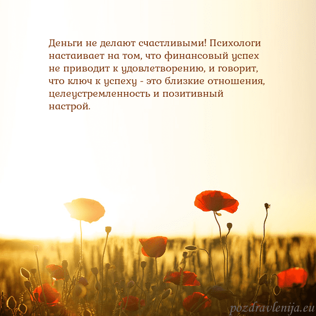 Электронная открытка с полем маков Деньги не делают счастливыми! Психологи настаивает Электронная открытка с полем маков