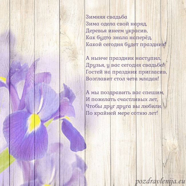 Открытка с ирисами Зимняя свадьба
Зима одела свой наряд,
Деревья инее Открытка с ирисами