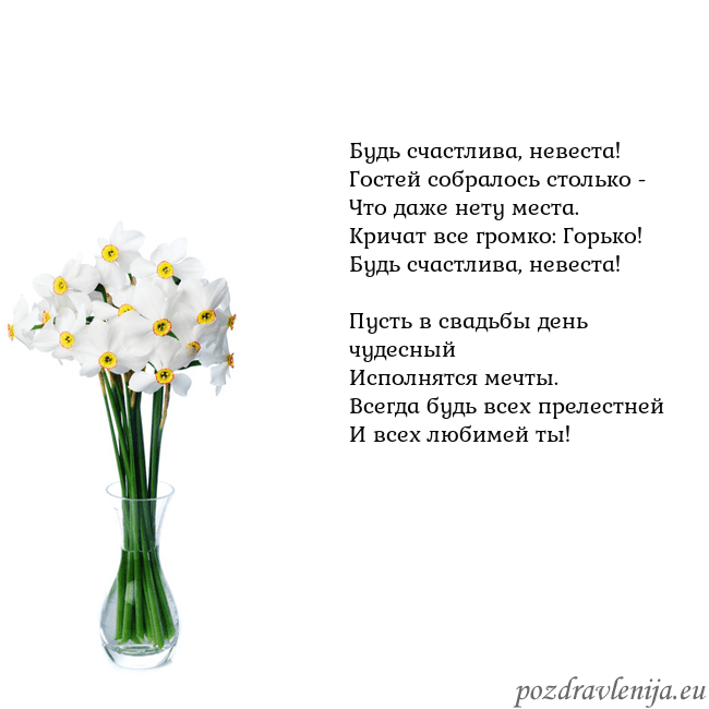 Открытка с нарциссами Будь счастлива, невеста!
Гостей собралось столько Открытка с нарциссами