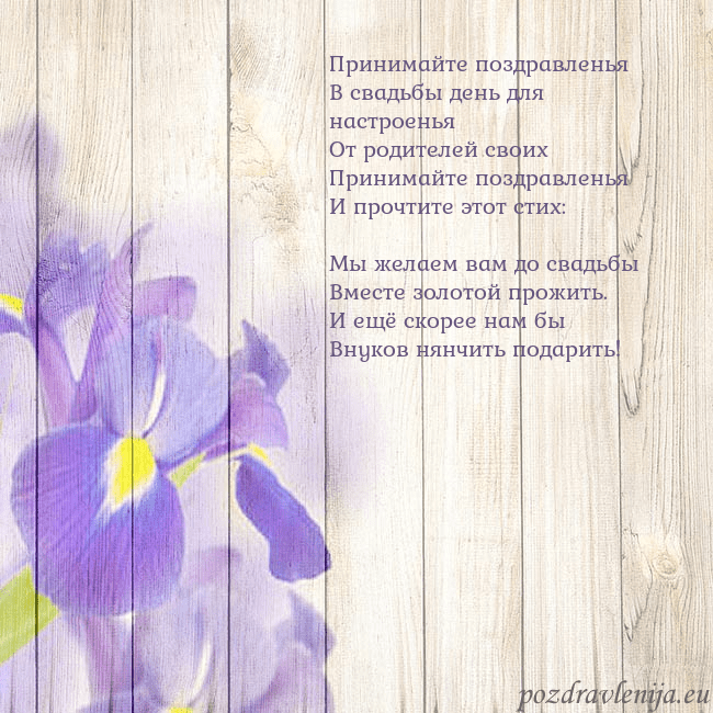 Открытка с ирисами Принимайте поздравленья
В свадьбы день для настрое Открытка с ирисами