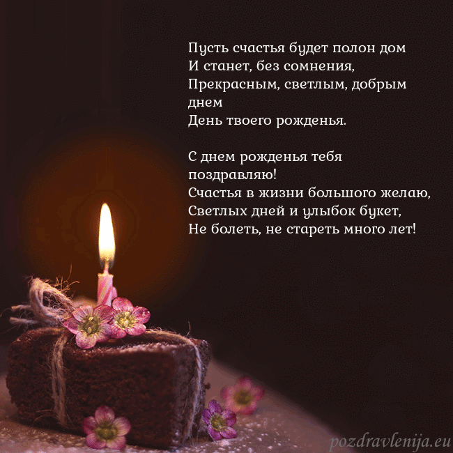 Анимированная открытка - торт с горящей свечкой