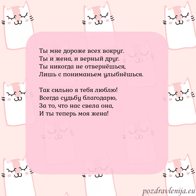 Розовая открытка с забавными кошками Ты мне дороже всех вокруг.
Ты и жена, и верный дру Розовая открытка с забавными кошками