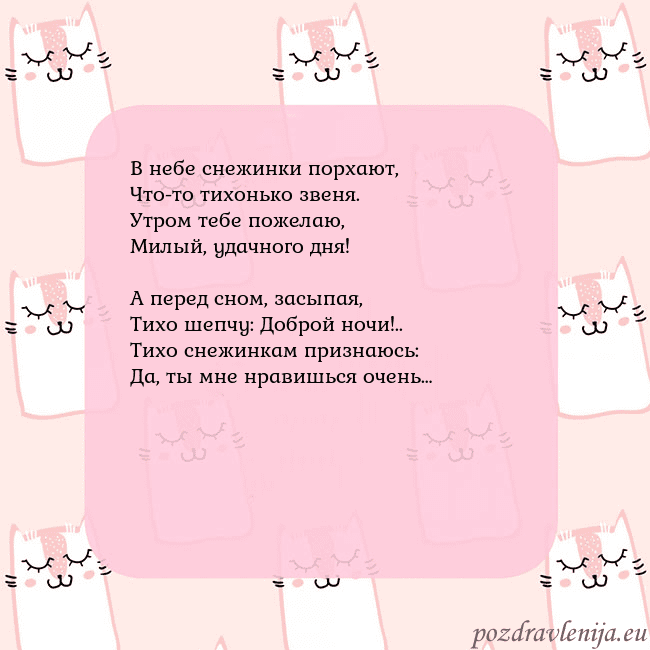 Розовая открытка с забавными кошками В небе снежинки порхают,
Что-то тихонько звеня.
Ут Розовая открытка с забавными кошками