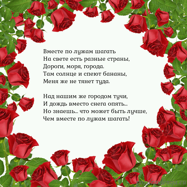 Открытка с красными розами Вместе по лужам шагать
На свете есть разные страны Открытка с красными розами