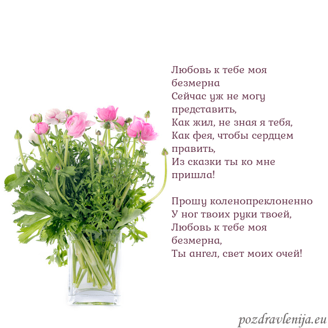 Открытка с цветами в вазе Любовь к тебе моя безмерна
Сейчас уж не могу предс Открытка с цветами в вазе
