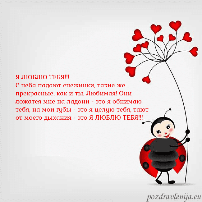 Открытка с божьей коровкой Я ЛЮБЛЮ ТЕБЯ!!!
С неба падают снежинки, такие же п Открытка с божьей коровкой
