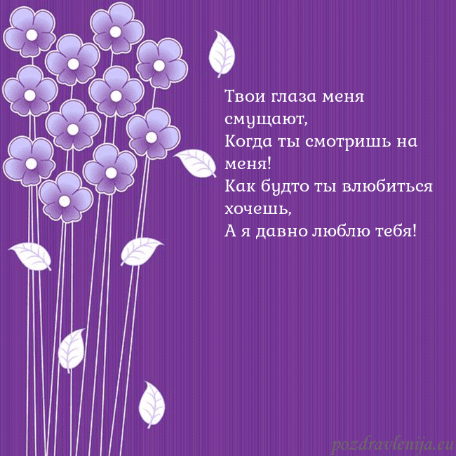 Открытка с фиолетовыми цветами Твои глаза меня смущают,
Когда ты смотришь на меня Открытка с фиолетовыми цветами
