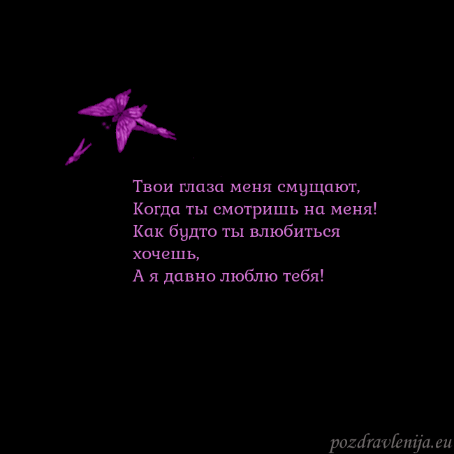 Открытка с летающими бабочками Твои глаза меня смущают,
Когда ты смотришь на меня Открытка с летающими бабочками