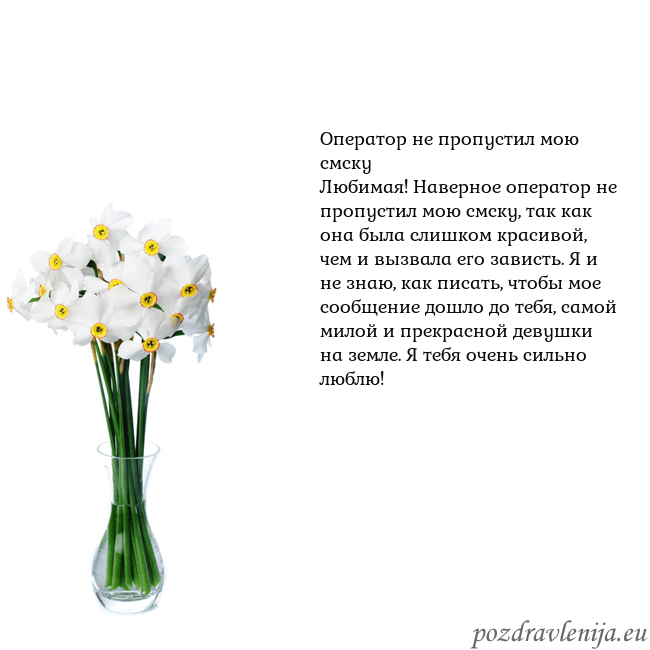 Открытка с нарциссами Оператор не пропустил мою смску
Любимая! Наверное Открытка с нарциссами