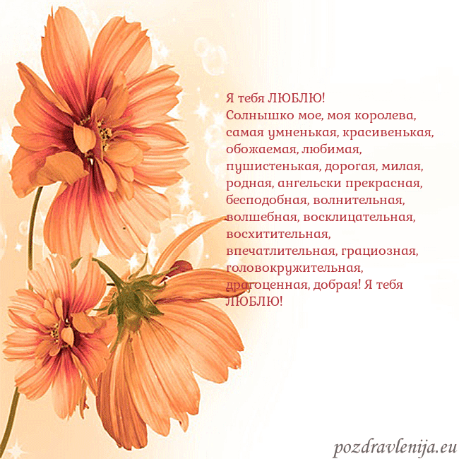 Открытка с оранжевыми цветами Я тебя ЛЮБЛЮ!
Солнышко мое, моя королева, самая ум Открытка с оранжевыми цветами