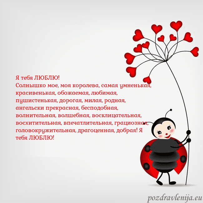 Открытка с божьей коровкой Я тебя ЛЮБЛЮ!
Солнышко мое, моя королева, самая ум Открытка с божьей коровкой