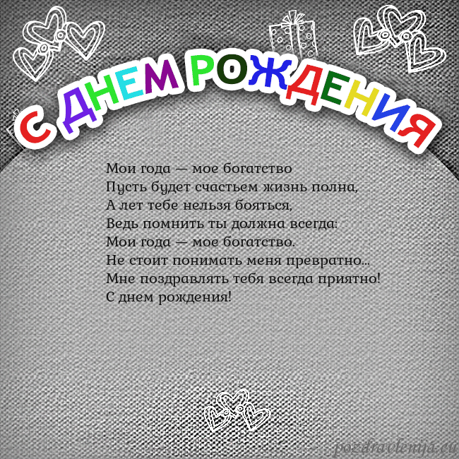 Открытка на день рождения с цветной надписью